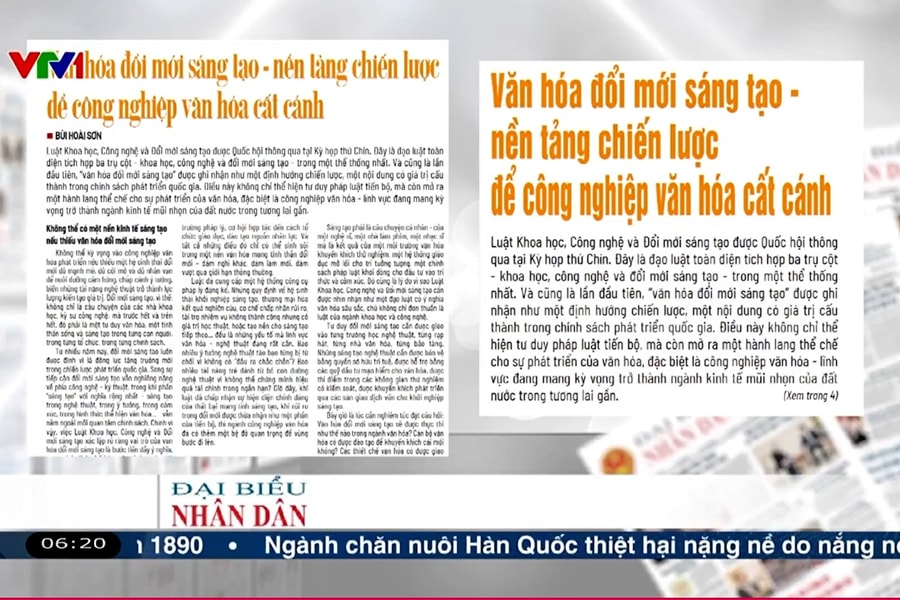 Điểm báo VTV1: Văn hóa đổi mới sáng tạo - nền tảng chiến lược để công nghiệp văn hóa cất cánh