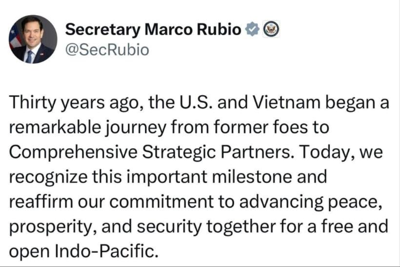 Ngoại trưởng Marco Rubio ca ngợi "hành trình đáng chú ý" trong quan hệ Mỹ - Việt