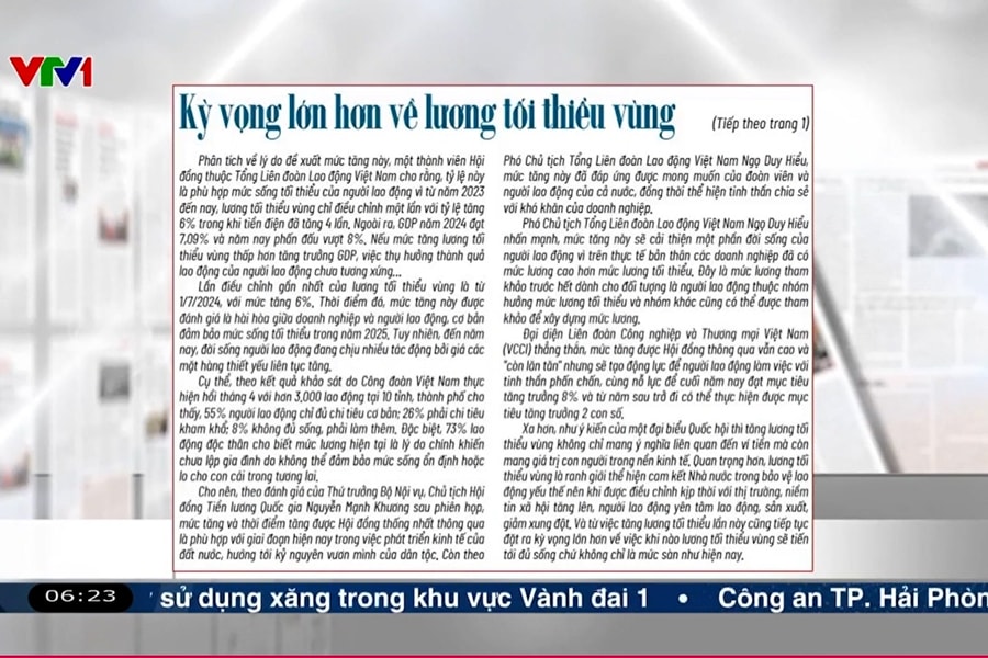 Điểm báo VTV1: Kỳ vọng lớn hơn về lương tối thiểu vùng