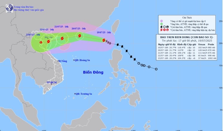 Bão số 3 Wipha tăng cấp gây mưa lớn tại Bắc Bộ và Bắc Trung Bộ
