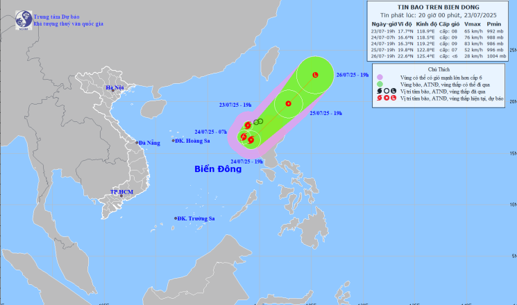 Bão số 4 COMAY hình thành trên Biển Đông, giật cấp 10