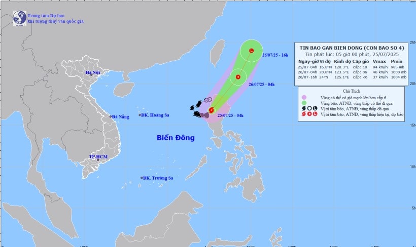 Dự báo thời tiết ngày 25/7: Cơn bão số 4 COMAY suy yếu dần, Nam Bộ và Bắc Bộ có mưa rào