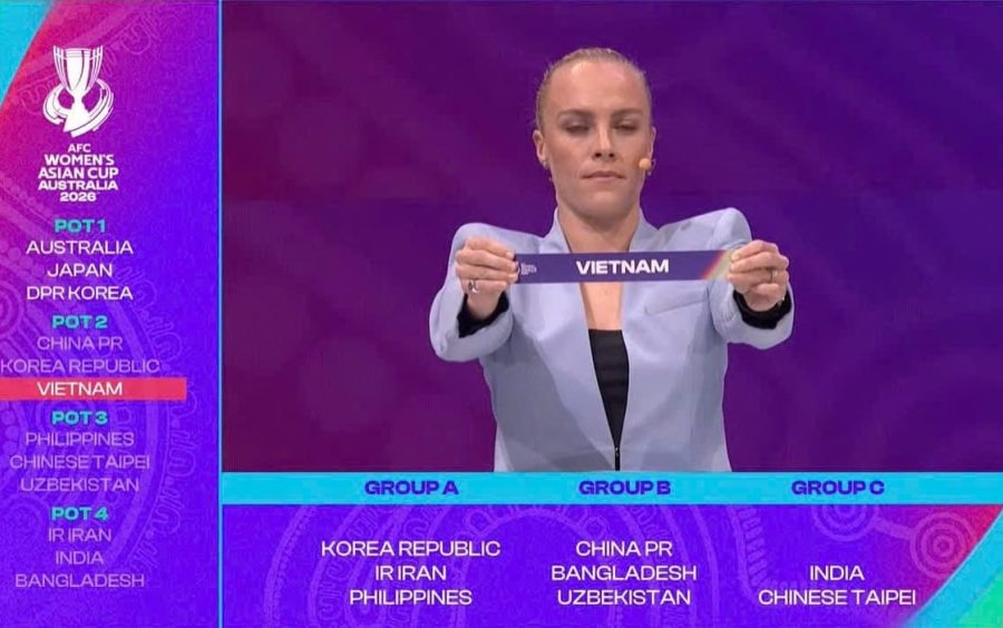 VCK Giải bóng đá nữ vô địch châu Á 2026: Việt Nam chung bảng với Nhật Bản, Ấn Độ và Đài Bắc Trung Hoa