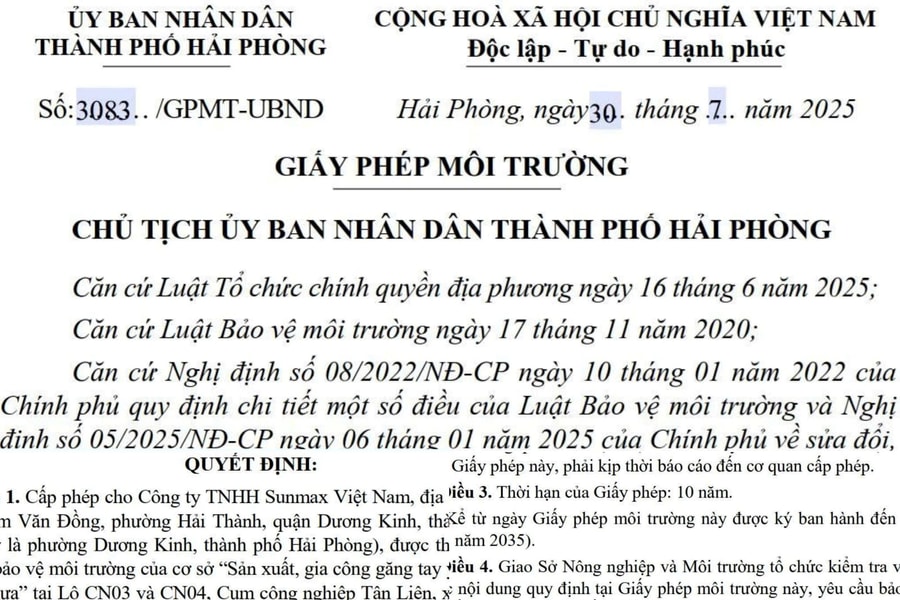 Hải Phòng: Yêu cầu Công ty TNHH Sunmax Việt Nam thực hiện nghiêm quy định pháp luật về môi trường