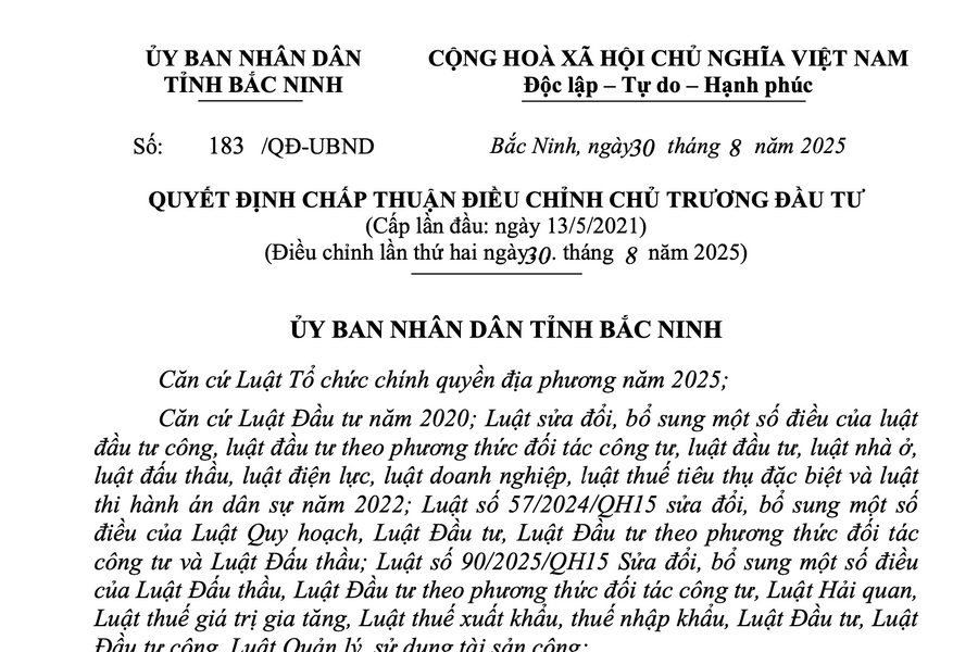 Chấp thuận điều chỉnh chủ trương đầu tư của dự án “Khu đô thị mới Cửa Làng - Thôn Trước, xã Tân Tiến, thành phố Bắc Giang”