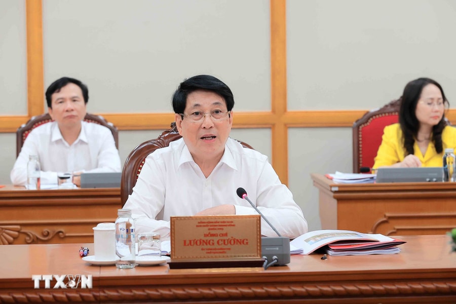 Chủ tịch nước Lương Cường chủ trì cho ý kiến về công tác chuẩn bị Đại hội Đảng bộ tỉnh Cà Mau, Hưng Yên