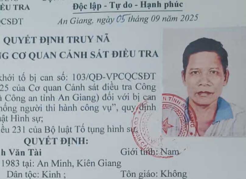 An Giang: Truy nã đối tượng chống người thi hành công vụ trên biển