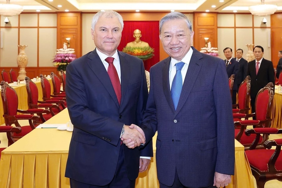 Tổng Bí thư Tô Lâm tiếp Chủ tịch Duma Quốc gia Nga Vyacheslav Volodin