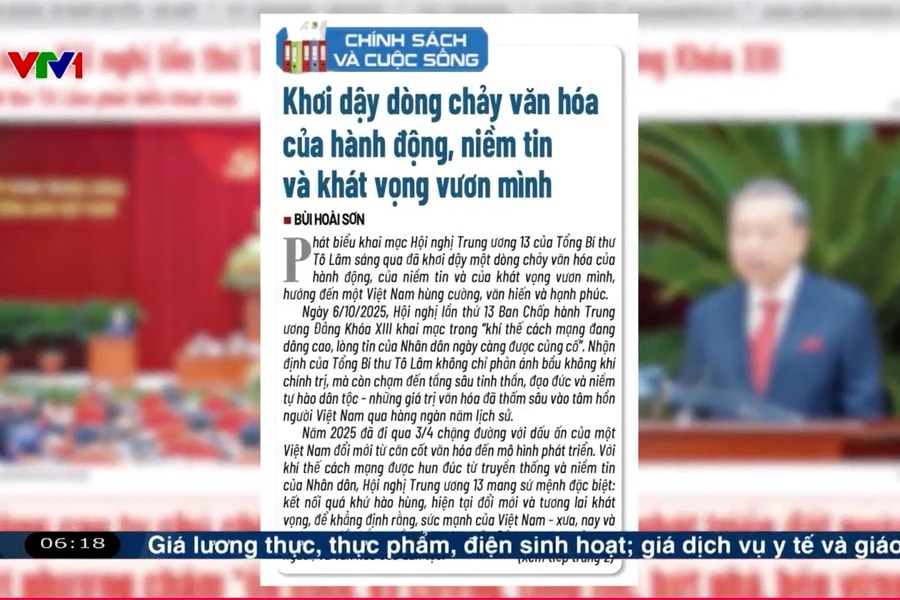 Điểm báo VTV1: Khơi dậy dòng chảy văn hóa của hành động, niềm tin và khát vọng vươn mình