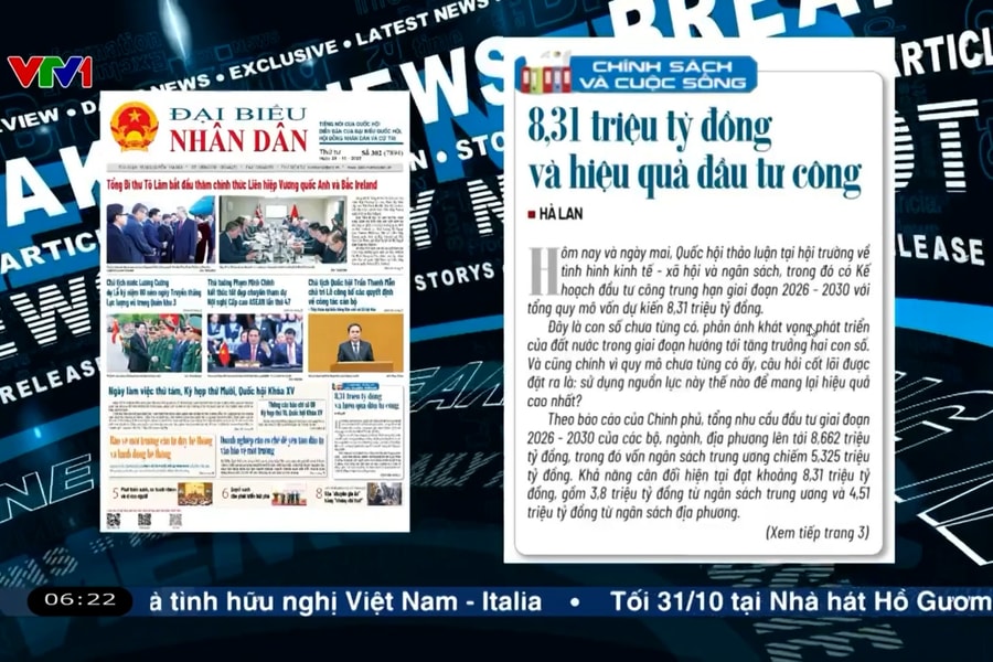 Điểm báo VTV1: 8,31 triệu tỷ đồng và hiệu quả đầu tư công