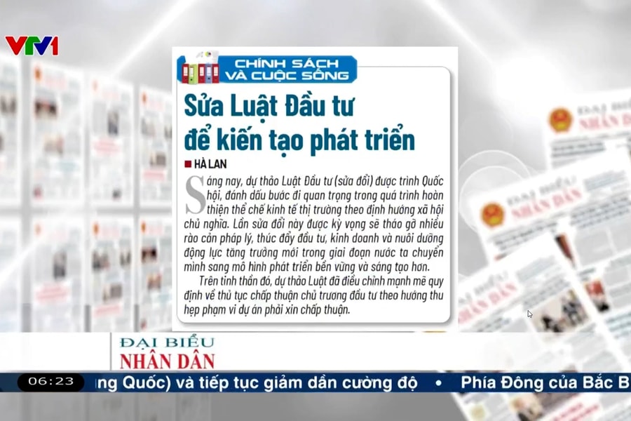 Điểm báo VTV1: Sửa Luật Đầu tư để kiến tạo phát triển