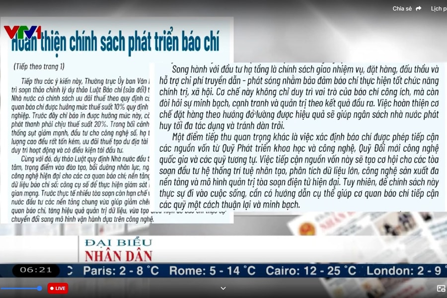Điểm báo VTV1: Hoàn thiện chính sách phát triển báo chí