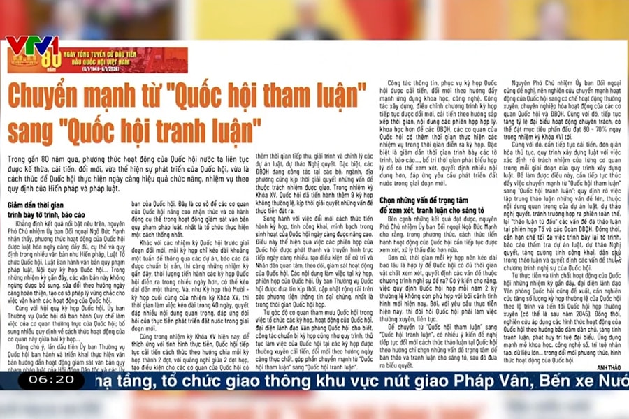 Điểm báo VTV1: Chuyển mạnh từ "Quốc hội tham luận" sang "Quốc hội tranh luận"
