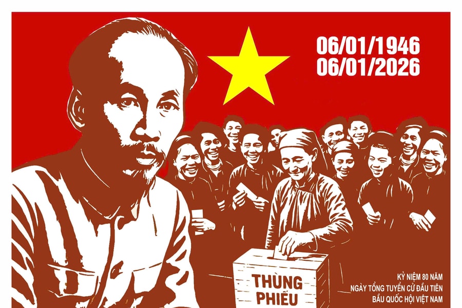 Tranh cổ động tái hiện sinh động chặng đường 80 năm Quốc hội Việt Nam