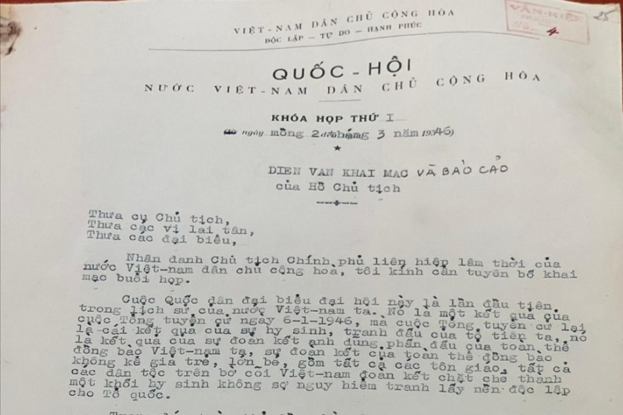 Diễn văn khai mạc và báo cáo của Chủ tịch Hồ Chí Minh tại Kỳ họp thứ Nhất Quốc hội Khóa I