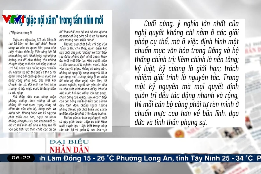 Điểm báo VTV1: Chống “giặc nội xâm” trong tầm nhìn mới