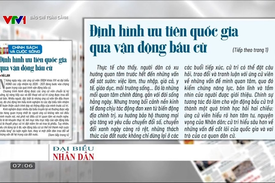Báo chí toàn cảnh VTV1: Định hình ưu tiên quốc gia qua vận động bầu cử