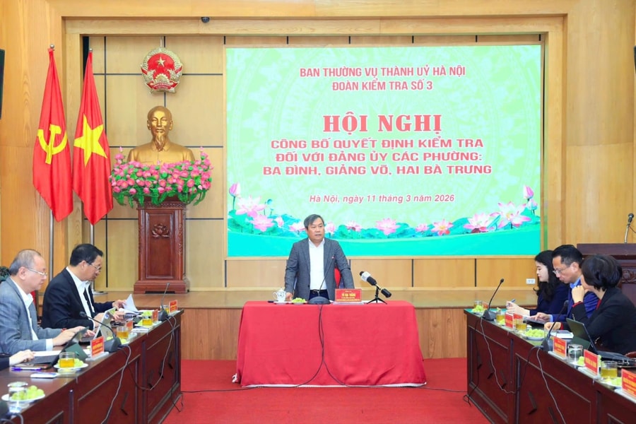 Công bố quyết định kiểm tra đối với Đảng ủy các phường Ba Đình, Giảng Võ, Hai Bà Trưng