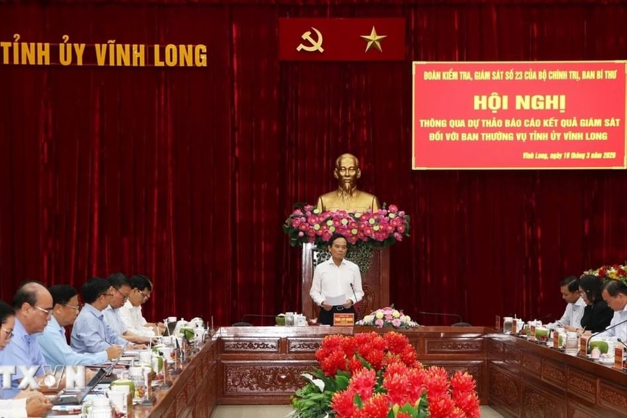 Đoàn kiểm tra, giám sát số 23 của Bộ Chính trị, Ban Bí thư làm việc với Ban Thường vụ Tỉnh ủy Vĩnh Long