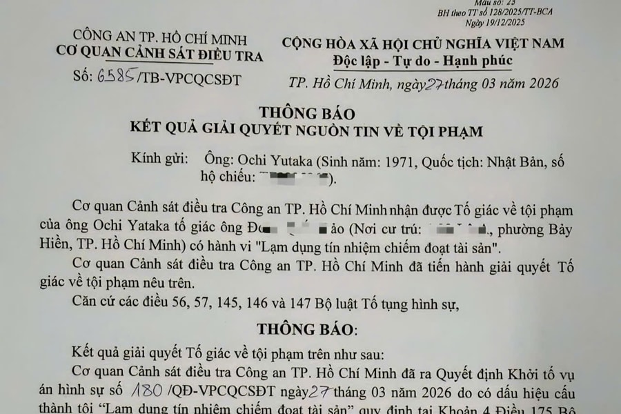 Công an TP. Hồ Chí Minh khởi tố vụ án “Lạm dụng tín nhiệm chiếm đoạt tài sản”