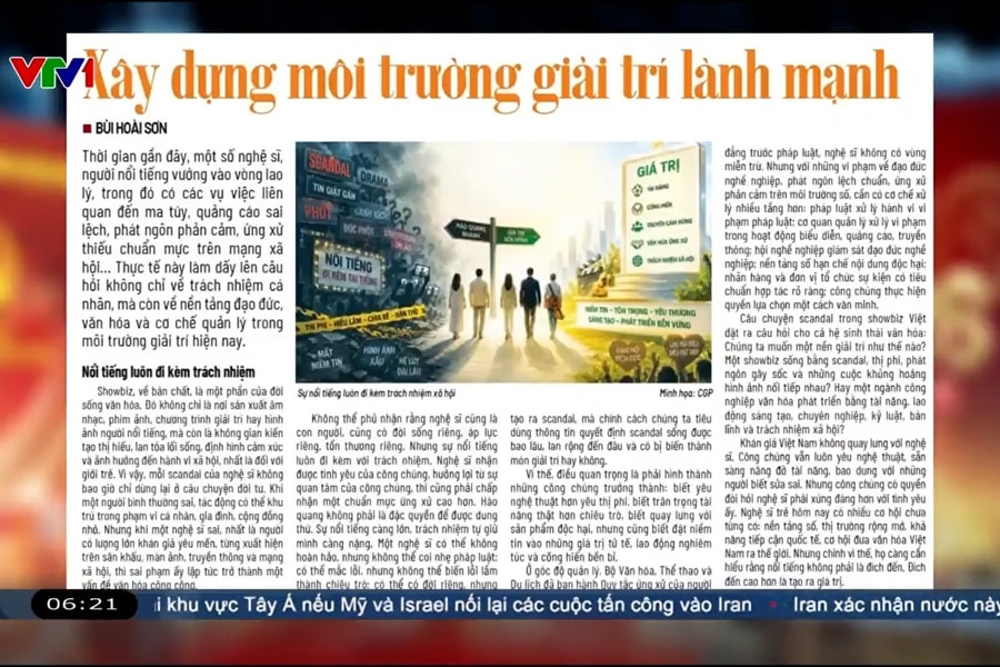 Điểm báo VTV1: Xây dựng môi trường giải trí lành mạnh