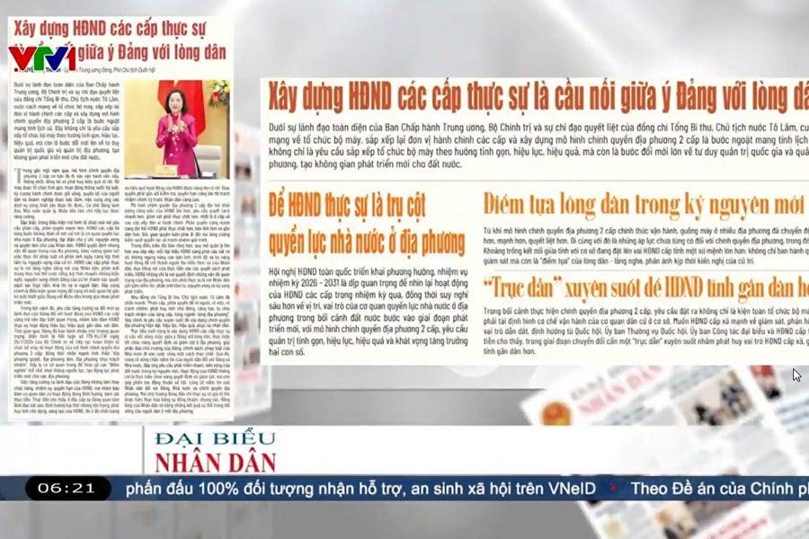 Điểm báo VTV1: Xây dựng HĐND các cấp thực sự là cầu nối giữa ý Đảng với lòng dân