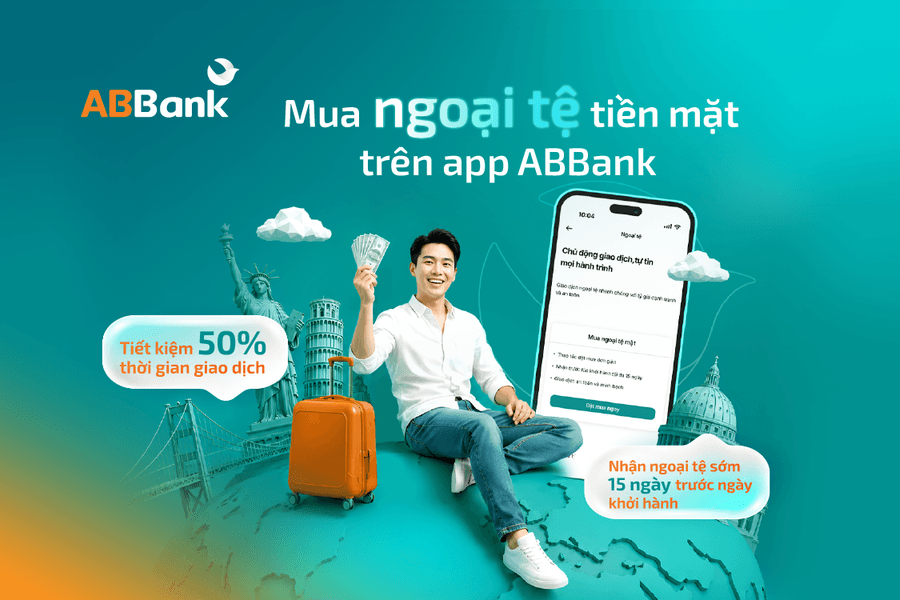 Không cần xếp hàng đổi tiền sát ngày bay, khách hàng có thể mua USD ngay trên App ABBank