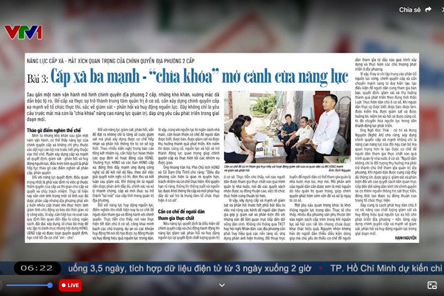 Điểm báo VTV1: Cấp xã ba mạnh - “chìa khóa” mở cánh cửa năng lực