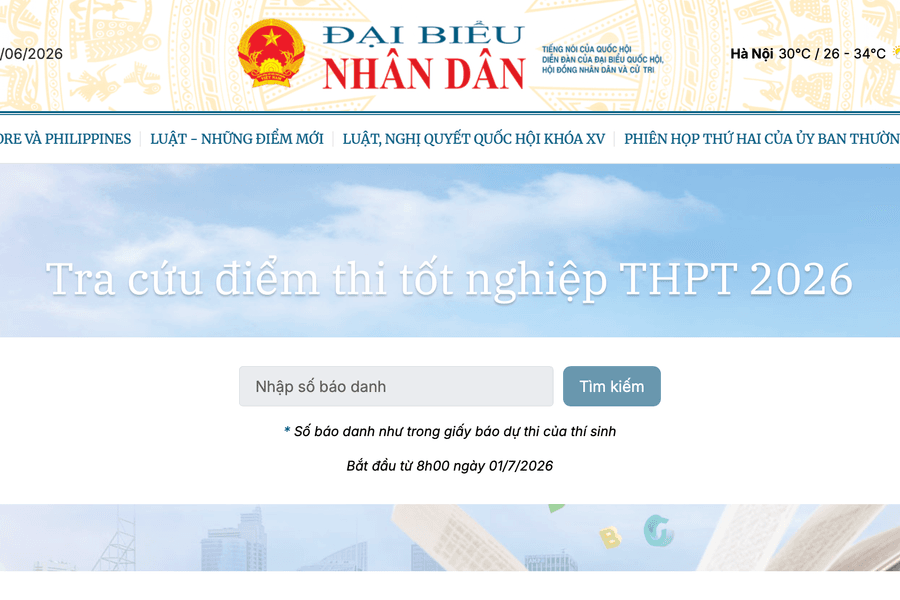 Tra cứu điểm thi tốt nghiệp THPT 2026 nhanh nhất trên Báo Đại biểu Nhân dân