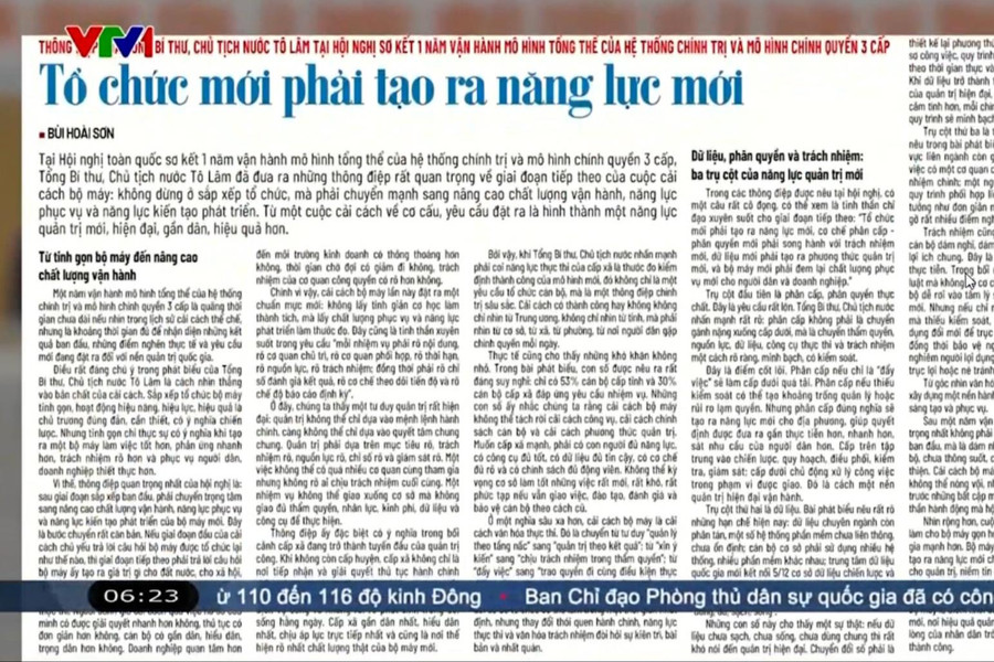 Điểm báo VTV1: Tổ chức mới phải tạo ra năng lực mới