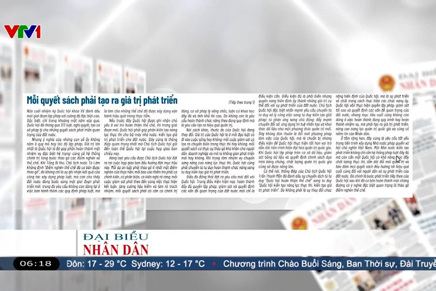 Điểm báo VTV1: Mỗi quyết sách phải tạo ra giá trị phát triển