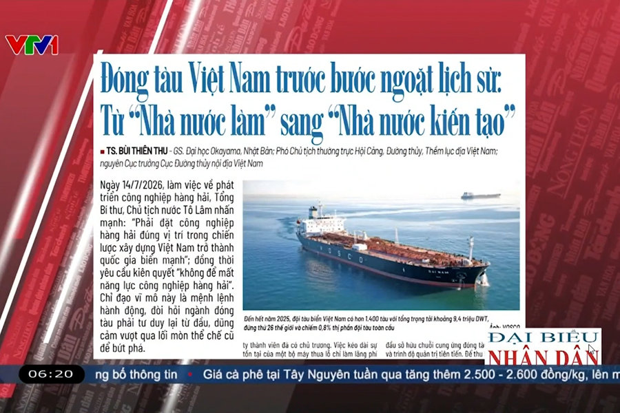 Điểm báo VTV1: Đóng tàu Việt Nam trước bước ngoặt lịch sử: Từ "Nhà nước làm" sang "Nhà nước kiến tạo"