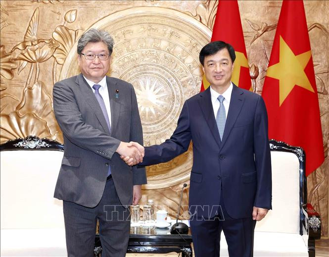 Trưởng Ban Tổ chức Trung ương Nguyễn Duy Ngọc tiếp Quyền Tổng Thư ký Đảng Dân chủ Tự do Nhật Bản Hagiuda Koichi