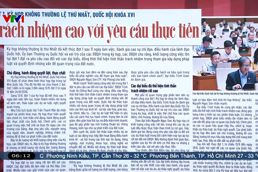 Điểm báo VTV1: Trách nhiệm cao với yêu cầu thực tiễn