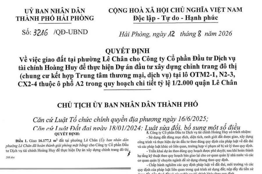 Hải Phòng: Giao hơn 16.000m2 đất cho Công ty Hoàng Huy để thực hiện dự án