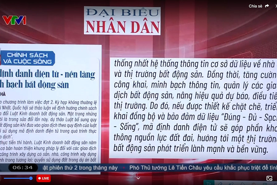 Điểm báo VTV1: Mã định danh điện tử - nền tảng minh bạch bất động sản
