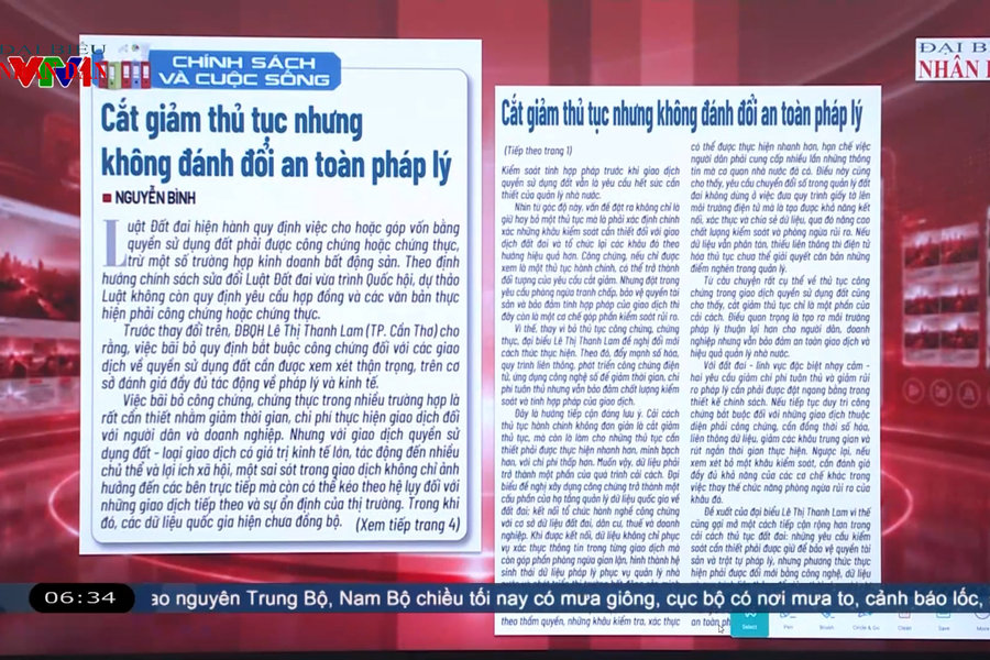 Điểm báo VTV1: Cắt giảm thủ tục nhưng không đánh đổi an toàn pháp lý