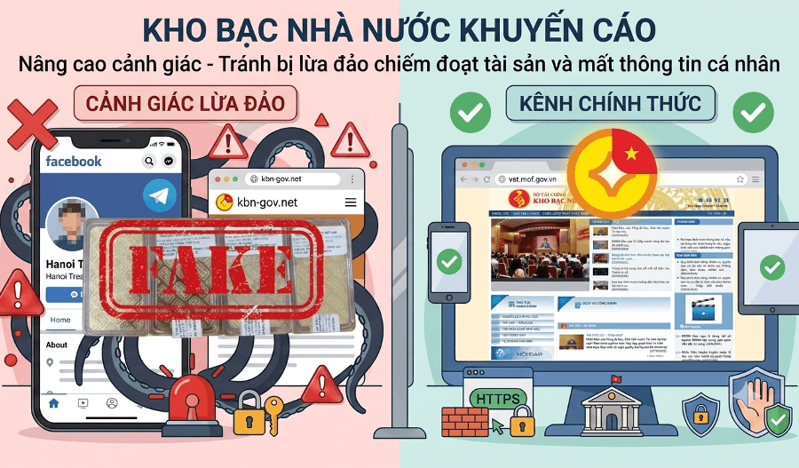 Kho bạc Nhà nước cảnh báo giả mạo tên, logo để lừa đảo trên mạng